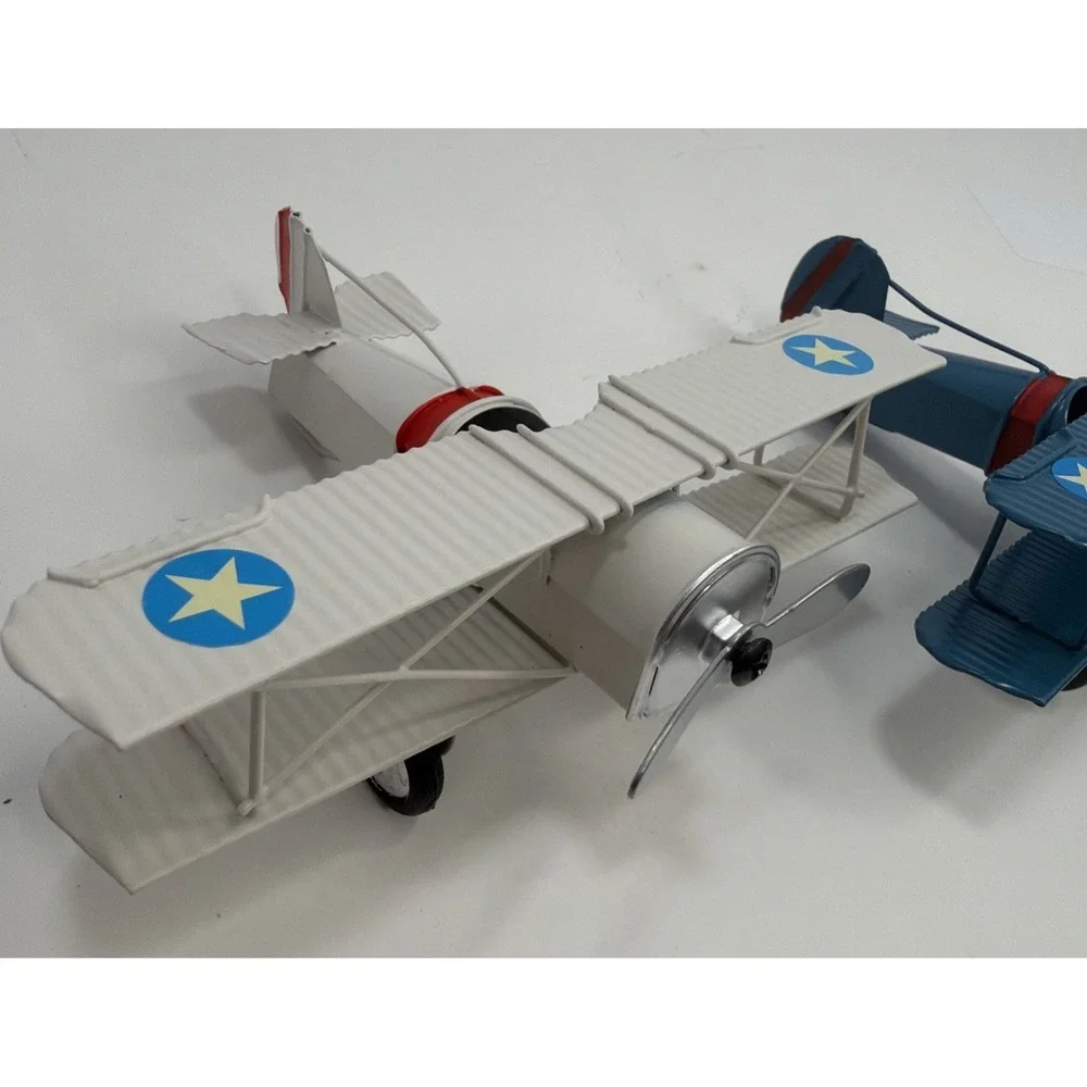 2 - Vintage Metal Biplane Airplane Model Retro Iron Aircraft Desktop Decor 6.5